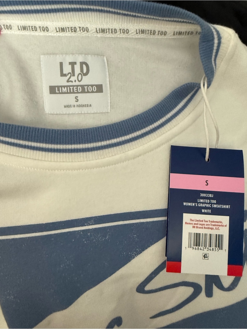 Limited Too White Crewneck Sweater with Light Blue Ski Graphic - Picture 2 of 2